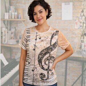 Music Graphic Shirt Size M Piano Keyboard Treble Clef Print Indie Casual